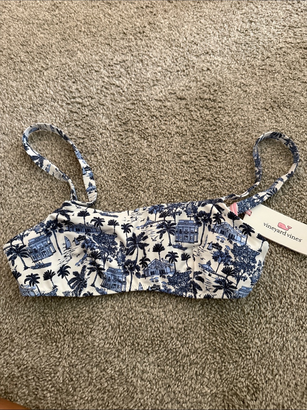 Vineyard Vines Girls' Blue & White Toile Bikini Top
